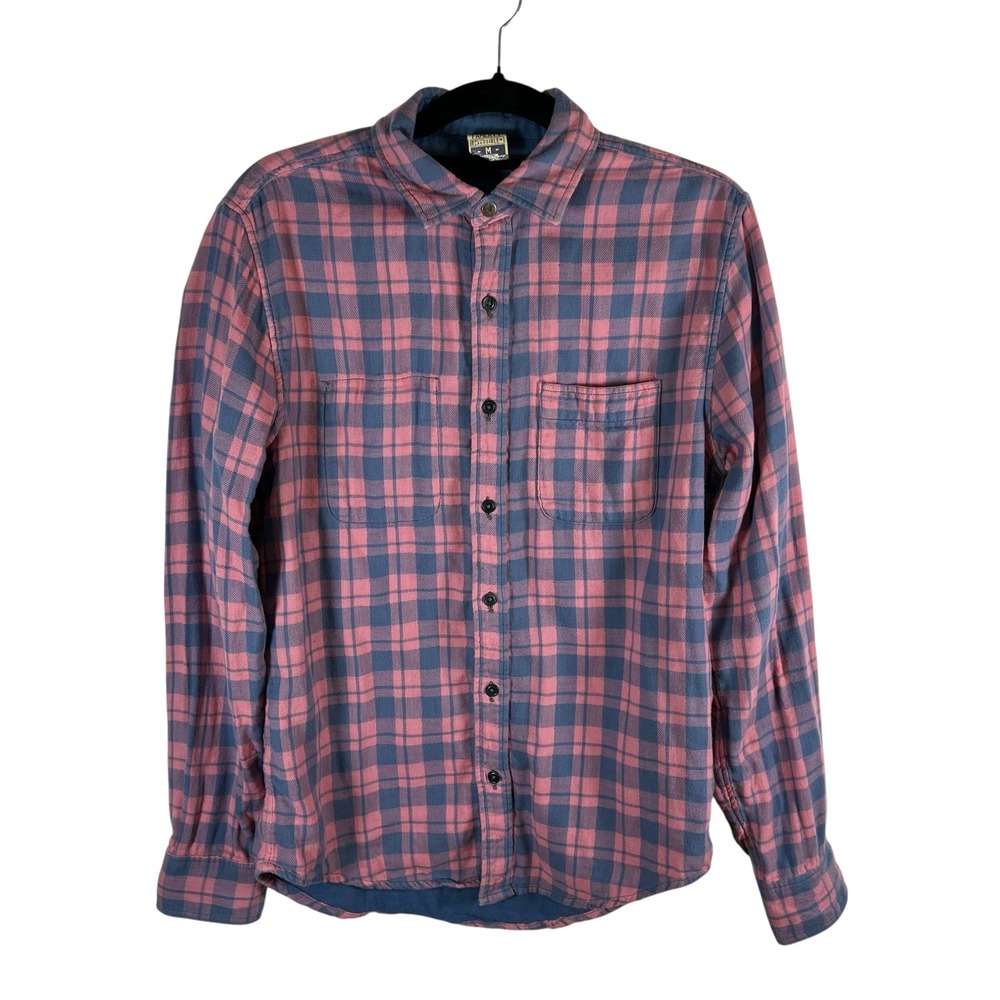 Faherty Reversible Organic Cotton Plaid Button Down Shirt Mens Medium Pink‎ Blue